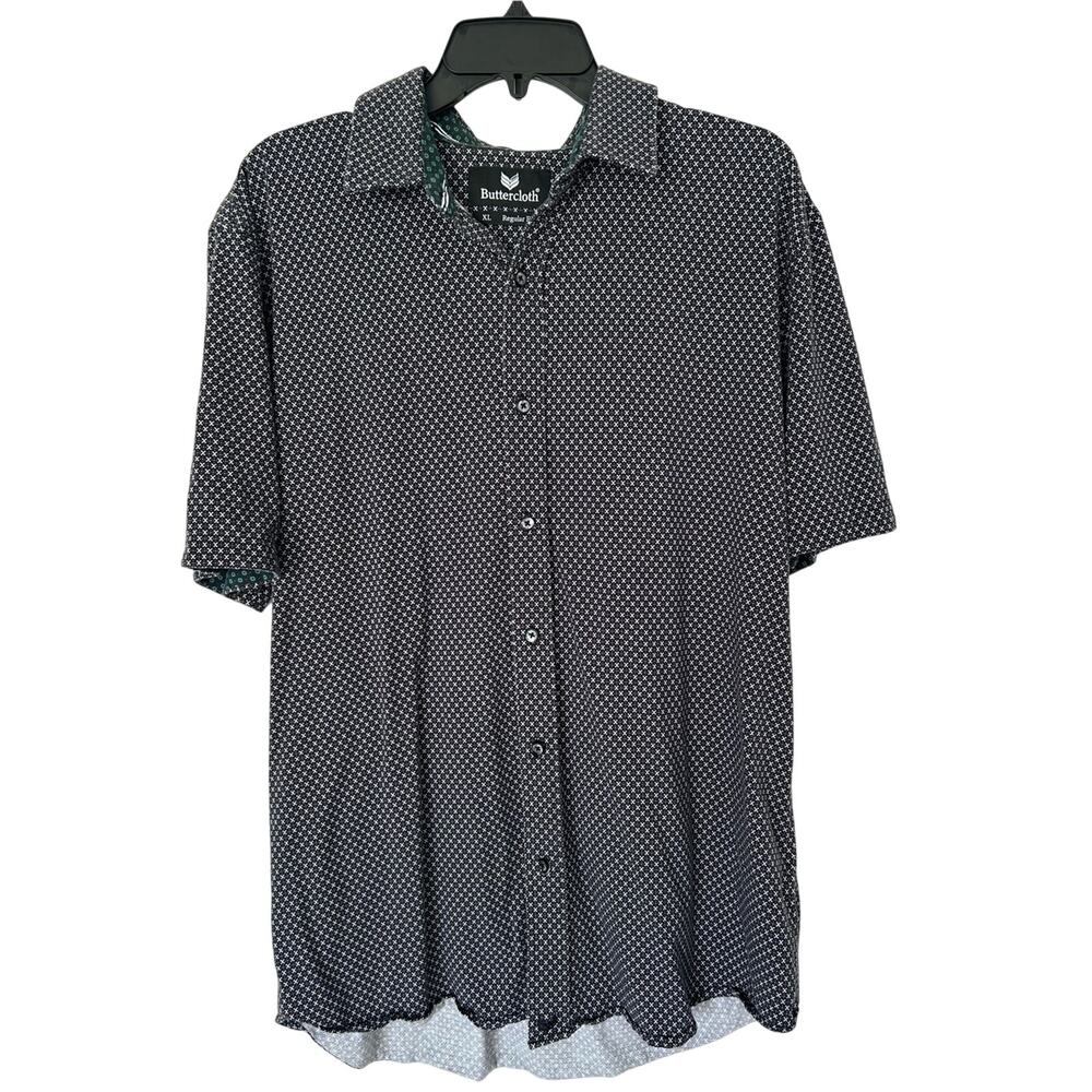 NWOT Buttercloth Men's Black Micro-Print Button-Up Shirt Size XL